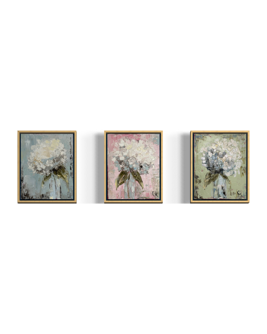 White Hydrangea Gallery Wall Options- 3 paintings